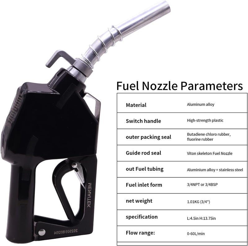 MENAITEK 3/4" Red NPT Fuel Transfer Nozzle Kit - Auto Shut Off Fuel Nozzle W/Fuel Hose Swivel, 16 GPM High Flow, 360° Swivel, 13/16 in Spout w/ 3-Gear Padlock (Diesel, Gasoline, Kerosene) - Image 2